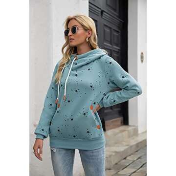 Kapoohott Womens Long Sleeve High Necked Printed Hoodie Casual Jumper Pullover Sweatshirt with Pockets(Light Green,M)