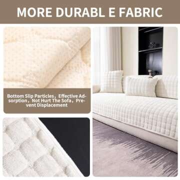 MDSASFD Velvet Couch Cover, Washable Sectional Sofa Cover, Anti Slip Sofa Slipcovers for 3 Cushion Couch Sofa L Shaped Recliner, Furniture Protector Covers for Pets Kids(White, Only 1 PCS)