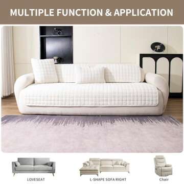 MDSASFD Velvet Couch Cover, Washable Sectional Sofa Cover, Anti Slip Sofa Slipcovers for 3 Cushion Couch Sofa L Shaped Recliner, Furniture Protector Covers for Pets Kids(White, Only 1 PCS)