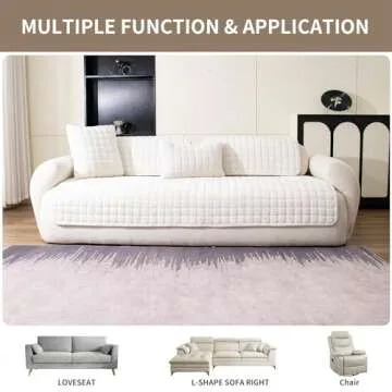 MDSASFD Velvet Couch Cover, Washable Sectional Sofa Cover, Anti Slip Sofa Slipcovers for 3 Cushion Couch Sofa L Shaped Recliner, Furniture Protector Covers for Pets Kids(White, Only 1 PCS)