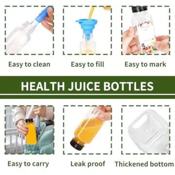 SUPERLELE 12pcs 8oz Plastic Juice Bottles with Caps, Reusable Clear Juice Containers with Labels, Funnel and Brush for Juicing, Smoothie, Milk