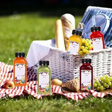 SUPERLELE 12pcs 8oz Plastic Juice Bottles with Caps, Reusable Clear Juice Containers with Labels, Funnel and Brush for Juicing, Smoothie, Milk