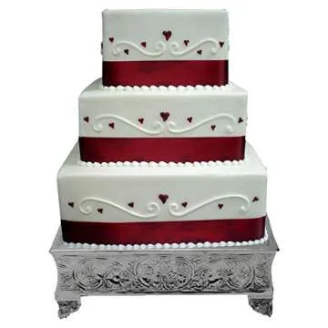 GiftBay 16 inch Square Silver Wedding Cake Stand, Hand Crafted, Embossed, Durable Build