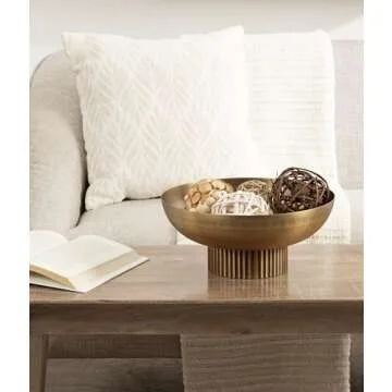 Kate and Laurel Rooks Ribbed Decorative Metal Bowl, 12 Inch Diameter, Brass, Modern Raised Fruit Bowl for Kitchen Counter or Use as a Key Bowl for an Entryway Table