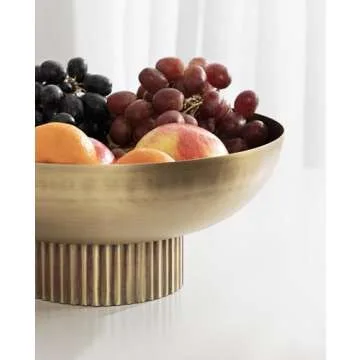 Kate and Laurel Rooks Ribbed Decorative Metal Bowl, 12 Inch Diameter, Brass, Modern Raised Fruit Bowl for Kitchen Counter or Use as a Key Bowl for an Entryway Table