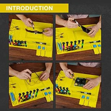 KOTTO Anti-Static ESD Safe Magnetic Soldering Mat, Silicone Repair Mat, includes Repair Tools Kit and Anti Static Grounding Wire for BGA Soldering Iron, Heat Gun, Cell Phone Laptop (Yellow Mat)