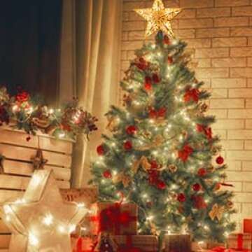 Christmas Star Tree Topper, Plug in Sliver Glittered 3D Star Tree Topper, Metal Hollow Designed Built-in 10 Bulbs String Lights for Indoor Office Christmas New Year Holiday Tree Decoration