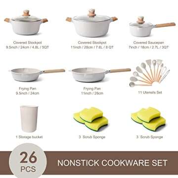 Pots and Pans Set - Ultra Nonstick Cookware Sets with Granite Coating, Stone-Derived Pots and Pans, ...