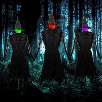 Hourleey Halloween Decorations, 6 FT Set of 3 Lighted Halloween Witch with Stakes for Outdoor Garden...