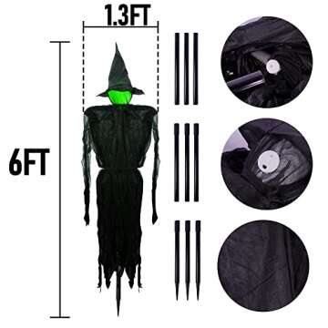 Hourleey Halloween Decorations, 6 FT Set of 3 Lighted Halloween Witch with Stakes for Outdoor Garden Yard Lawn Haunted House Decor