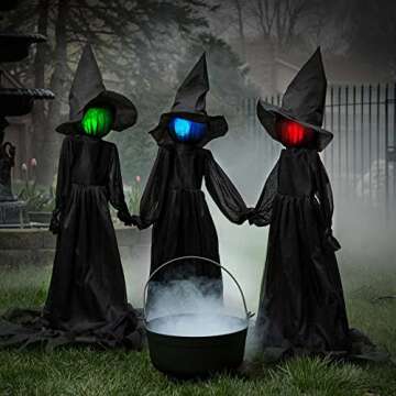 Hourleey Halloween Decorations, 6 FT Set of 3 Lighted Halloween Witch with Stakes for Outdoor Garden Yard Lawn Haunted House Decor