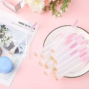 Dming 20pcs Eyelash brush Lash Wand Makeup tool Eyelash Extension supplies Cleaning brush Diamond Mascara foil pink
