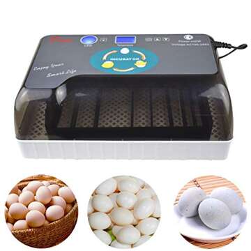 RV77 Automatic Egg Incubator, Clear Digital Display Egg Hatcher with Temperature Control, 12-24 Egg Digital Poultry General Purpose Incubators for Chicken, Ducks, Birds & More