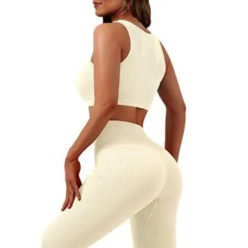 JZC 2 Piece Workout Sets for Women Stretchy Exercise Outfits 2 Pieces Yoga Sports Bra GMY Activewear Beige Medium