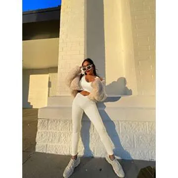 JZC 2 Piece Workout Sets for Women Stretchy Exercise Outfits 2 Pieces Yoga Sports Bra GMY Activewear Beige Medium