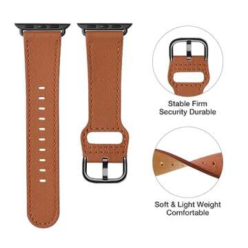 POWER PRIMACY Leather Bands Compatible with Apple Watch Band 38mm 40mm 41mm 42mm-Series 10,Genuine L...