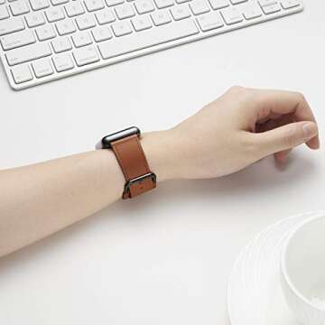 POWER PRIMACY Leather Bands Compatible with Apple Watch Band 38mm 40mm 41mm 42mm-Series 10,Genuine Leather Strap Compatible for Women Men iWatch SE Series 10 9 8 7 6 5 4 3 2 1(Brown/Black)