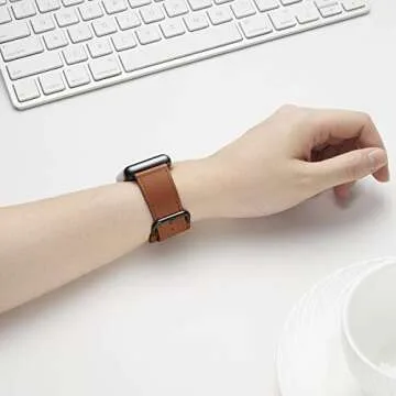 POWER PRIMACY Leather Bands Compatible with Apple Watch Band 38mm 40mm 41mm 42mm-Series 10,Genuine Leather Strap Compatible for Women Men iWatch SE Series 10 9 8 7 6 5 4 3 2 1(Brown/Black)