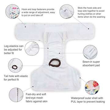 CuteBone Dog Diapers Female Washable Small Medium Large 3 Pack Reusable Doggie Diapers Puppy Period Pants for Doggy Heat Cycle Peeing D14M