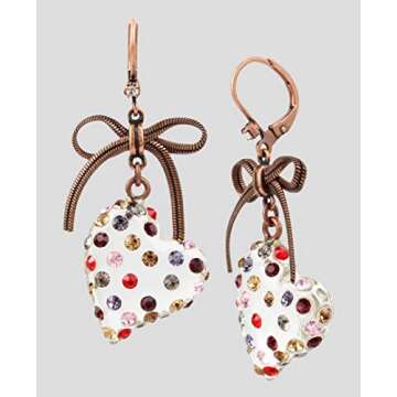 Betsey Johnson Stone Lucite Heart Drop Earrings
