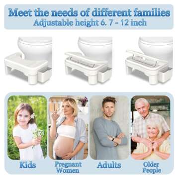 Height Adjustable Vatex Toilet Stool with Storage for All Ages