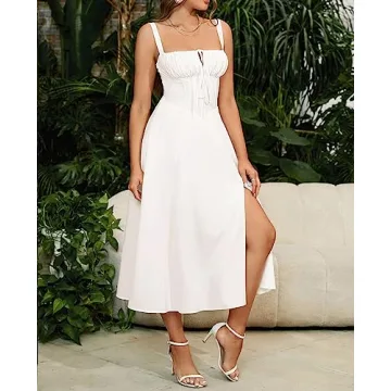 Elegant Corset Midi Dress for Wedding Guests and Parties