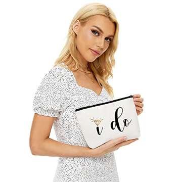 Blue Leaves Engagement Gifts for Her,Bridal Shower Gifts-I Do-Bride Gifts,Makeup Bag Make Up Pouch B...