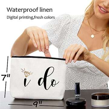 Blue Leaves Engagement Gifts for Her,Bridal Shower Gifts-I Do-Bride Gifts,Makeup Bag Make Up Pouch Bride To Be Gift Wedding Vows(Makeup bag-I do)