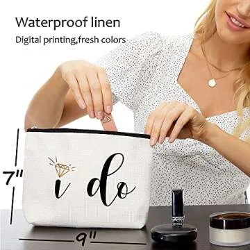 Stylish Waterproof Blue Leaves Makeup Bag Gift for Brides