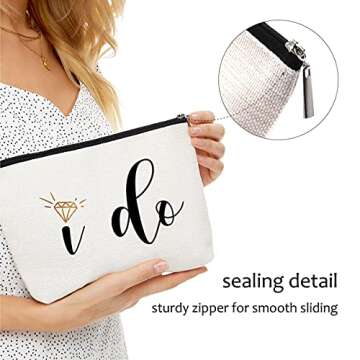 Blue Leaves Engagement Gifts for Her,Bridal Shower Gifts-I Do-Bride Gifts,Makeup Bag Make Up Pouch Bride To Be Gift Wedding Vows(Makeup bag-I do)