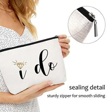 Stylish Waterproof Blue Leaves Makeup Bag Gift for Brides