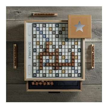WS Game Company Scrabble Luxe Maple Edition with Rotating Solid Wood Cabinet