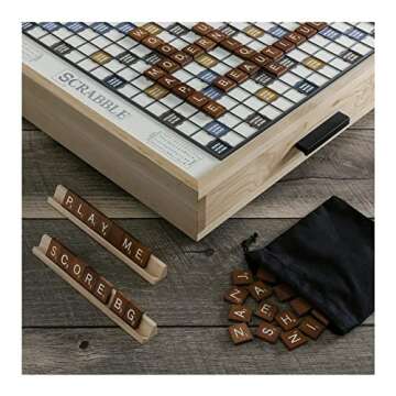 WS Game Company Scrabble Luxe Maple Edition with Rotating Solid Wood Cabinet
