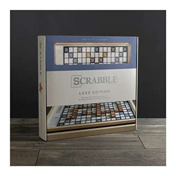 WS Game Company Scrabble Luxe Maple Edition with Rotating Solid Wood Cabinet