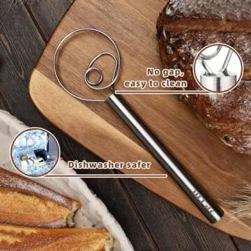 Jillmo Danish Dough Whisk, 12inch Stainless Steel Bread Whisk