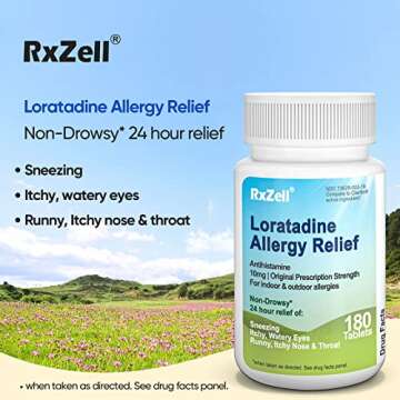 RXZELL Allergy Relief, Loratadine 10mg, 180 Tablets – 24 Hour Non-Drowsy Antihistamine Allergy Med...