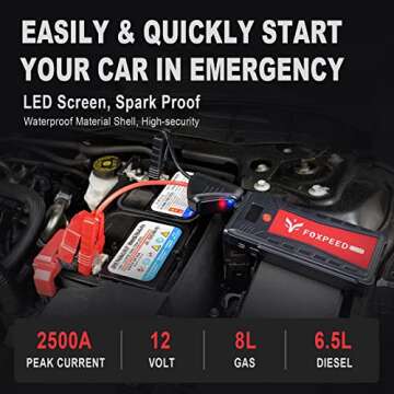 Foxpeed G29 Jump Starter 2500A 21000mAh 12V Car Jump Starter for up to 8L Gas, 6.5L Diesel Engine with LED Display USB QC3.0 Portable Car Booster Pack for Various Vehicles