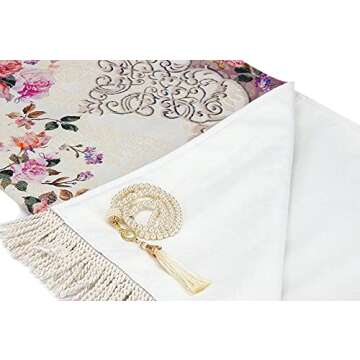 Muslim Prayer Rug with Prayer Beads | Janamaz | Sajadah | Soft Islamic Prayer Rug | Islamic Gifts | Prayer Carpet Mat, Floral Pattern, Chenille Fabric, Rose Color