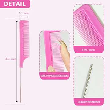 20 Pcs Hair Rat Tail Combs Parting Rattail Combs Teasing Fine Tooth Comb Metal Hair Pick Detangling ...