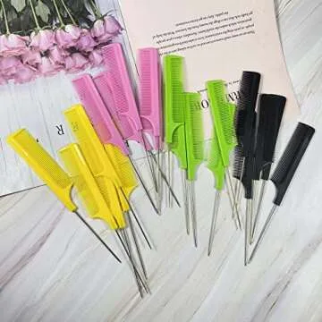 20 Pcs Hair Rat Tail Combs Parting Rattail Combs Teasing Fine Tooth Comb Metal Hair Pick Detangling Combs Set for Women