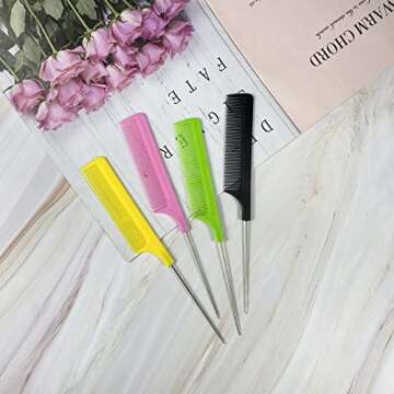 20 Pcs Hair Rat Tail Combs Parting Rattail Combs Teasing Fine Tooth Comb Metal Hair Pick Detangling Combs Set for Women
