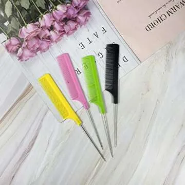 20 Pcs Hair Rat Tail Combs Parting Rattail Combs Teasing Fine Tooth Comb Metal Hair Pick Detangling Combs Set for Women