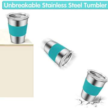 Spill Proof Cups for Kids, 6 Pack 12oz Stainless Steel Kids Cups with Straws and Lids, Unbreakable Toddler Tumbler Baby Water Drinking Glasses, Reusable Metal Smoothie Sippy Mug for Child Adult