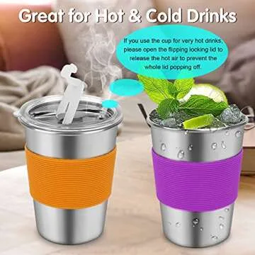 Spill Proof Cups for Kids, 6 Pack 12oz Stainless Steel Kids Cups with Straws and Lids, Unbreakable Toddler Tumbler Baby Water Drinking Glasses, Reusable Metal Smoothie Sippy Mug for Child Adult