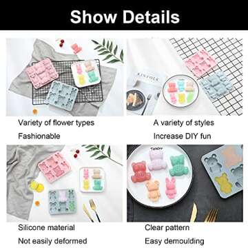 Teddy Bear Silicone Molds Jello Molds for Kids Cute Cartoon Animal Chocolate Cake Baking Mold for Handmade DIY Soap, Soft Candy, Ice Cube Making Tools (2 pcs),Blue,Pink,A1213