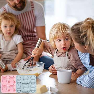 Teddy Bear Silicone Molds Jello Molds for Kids Cute Cartoon Animal Chocolate Cake Baking Mold for Handmade DIY Soap, Soft Candy, Ice Cube Making Tools (2 pcs),Blue,Pink,A1213