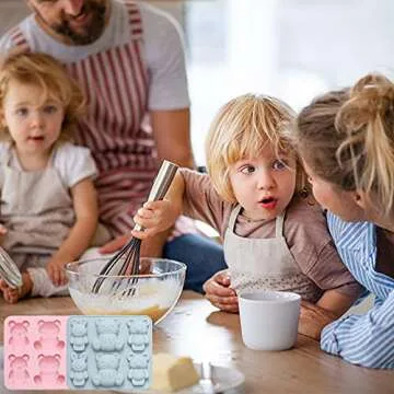 Teddy Bear Silicone Molds Jello Molds for Kids Cute Cartoon Animal Chocolate Cake Baking Mold for Handmade DIY Soap, Soft Candy, Ice Cube Making Tools (2 pcs),Blue,Pink,A1213