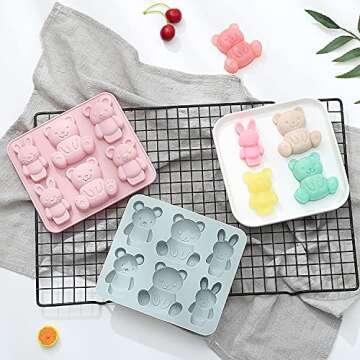 Teddy Bear Silicone Molds Jello Molds for Kids Cute Cartoon Animal Chocolate Cake Baking Mold for Handmade DIY Soap, Soft Candy, Ice Cube Making Tools (2 pcs),Blue,Pink,A1213