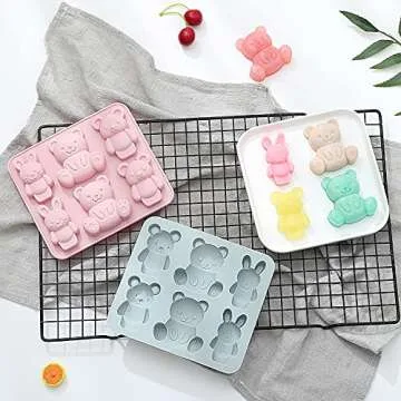 Teddy Bear Silicone Molds Jello Molds for Kids Cute Cartoon Animal Chocolate Cake Baking Mold for Handmade DIY Soap, Soft Candy, Ice Cube Making Tools (2 pcs),Blue,Pink,A1213
