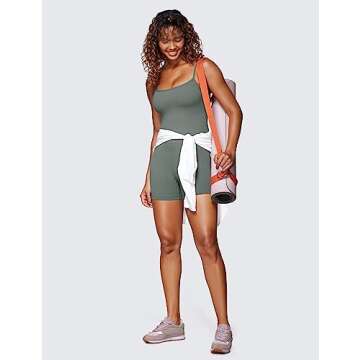 CRZ YOGA Womens Butterluxe Athletic Adjustable Strap Rompers Workout One Piece Sleeveless Jumpsuits Padded Bodysuit Shorts Grey Sage X-Small